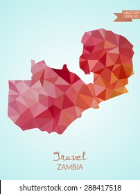 Low poly map of Zambia isolated on background. Vector version