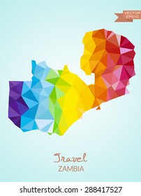 Low poly map of Zambia isolated on background. Vector version