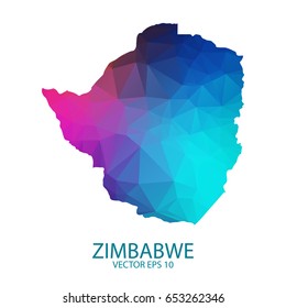 Low poly map of Zimbabwe. Colorful Polygonal shape on black background - vector illustration eps 10.