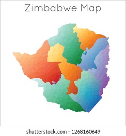 Low poly map of Zimbabwe in a geometric, polygonal style.