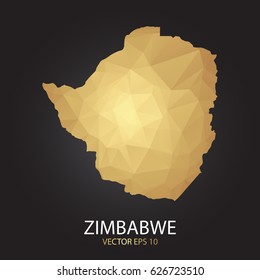 Low poly map of Zimbabwe. Gold Polygonal shape on black background. Vector illustration eps 10.