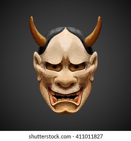 low poly mask Noh theater - Hannya. Abstract polygonal illustration.