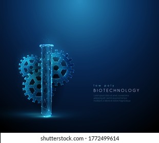 Low poly medical tube and cogwheel icon. Low poly style design. Abstract geometric background. Wireframe light connection structure. Modern 3d graphic concept. Isolated vector illustration.