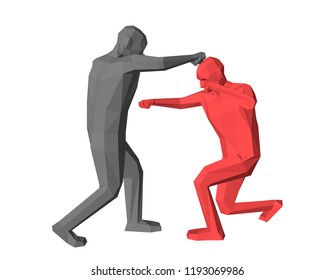 Low poly men fighting. Isolated on white background. 3d vector illustration.