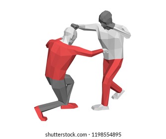 Low poly men fighting. Isolated on white background. 3d vector illustration.