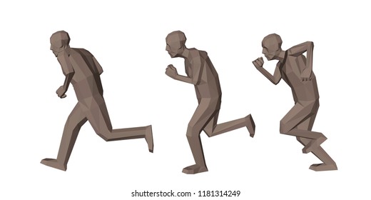 Low poly men running. Isolated on white background. 3d vector illustration.