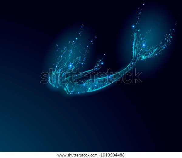 低ポリ人魚の三角形神話の生き物悲しみは神秘的に落ちる 青い暗い夜のデススターに輝くポーロナルの点線 美しい水中深度海洋ベクターイラスト のベクター画像素材 ロイヤリティフリー Shutterstock