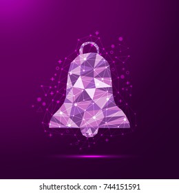 Low poly Merry Christmas and New Year bell ornament decoration with lines, dots and decorative elements