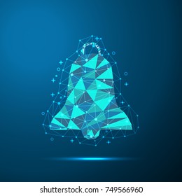 Low poly Merry Christmas and New Year bell ornament decoration with lines, dots and decorative elements