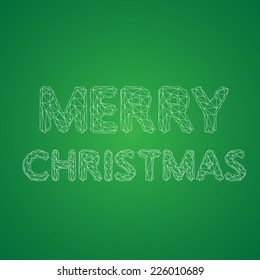 Low Poly Merry Christmas Sign on Green Background - Christmas Card Template - Vector Illustration