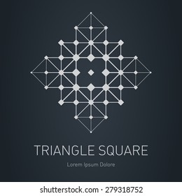The low poly mesh. Modern stylish logo. Design element with squares, triangles and rhombus. Vector logotype template. Grid structure.