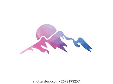 Low-Poly mit minimalistischem Mountain-Logo-Design-Vorlage, Vektorgrafik