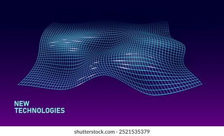 Modelo de poliéster bajo de tecnología moderna de telas multicapa. Malla de alambre azul oscuro futurista digital sport textil propiedades Ilustración vectorial