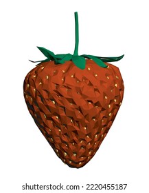 Low poly model of a red strawberry isolated on a white background. 3D. Vector illustration.