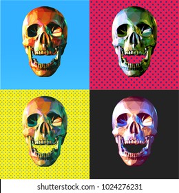 Low poly modern art skull in front view open mouth colorful 4 popart style
