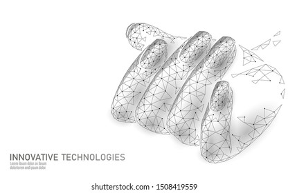Low poly modern nail polish care technology. Innovative spa salon mani hand fingertips strengthener formula. Nail protection shield female cosmetics ad concept vector illustration