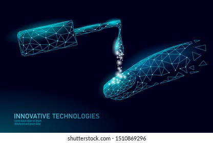 Tecnología de cuidado de esmalte de uñas moderno de baja poli. Innovador salón de spa con muchas fórmulas para fortalecer las puntas de los dedos de las manos. Ilustración vectorial de concepto de cosméticos femeninos de escudo de protección de uñas