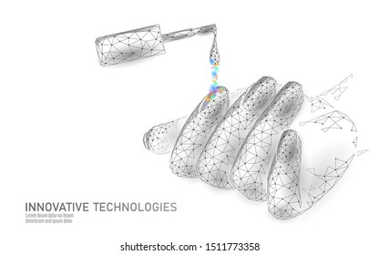 Low poly modern nail polish care technology. Innovative spa salon mani hand fingertips strengthener formula. Nail protection shield female cosmetics ad concept vector illustration