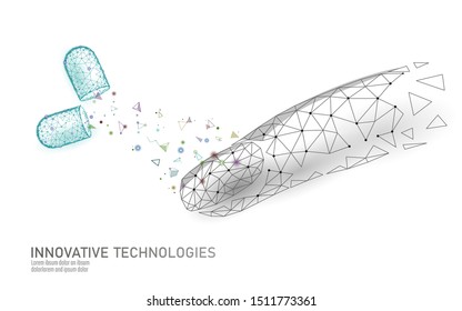 Low poly modern nail supplement care technology. Innovative natural oil suggest vitamin D strengthener formula. Nail protection shield medical pill cosmetics ad concept vector illustration