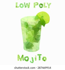 Low Poly Mojito cocktail, with mint leaves and a slice of lime