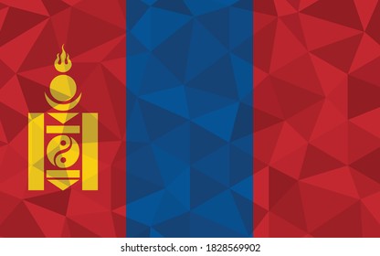 Low poly Mongolia flag vector illustration. Triangular Mongolian flag graphic. Mongolia country flag is a symbol of independence.