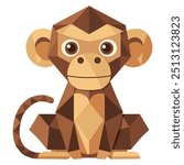 Low Poly Monkey Geometric Design. Flat Vector Illustration