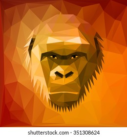 Low poly monkey isolated in fiery tones . The symbol of the new year .Unusual banner . vector EPS 10