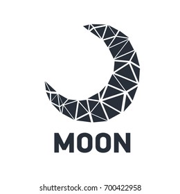 Low poly moon.  Abstract image of a Arabic Moon in the form of a starry sky or space, consisting of points, lines, stars and the universe. Vector illustration concept. Polygon Moon Icon