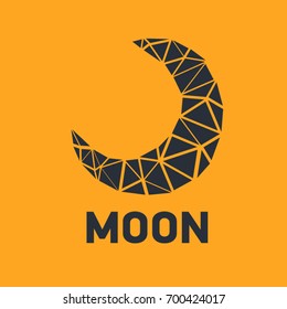 Low poly moon.  Abstract image of a Arabic Moon in the form of a starry sky or space, consisting of points, lines, stars and the universe. Vector illustration concept. Polygon Moon Icon