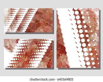 Low poly mosaic background set. Template design, list, front page, brochure layout, banner, idea, cover, print, flyer, book, blank, card, ad, sign, sheet. Copy space. Vector clip art.