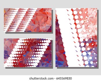 Low poly mosaic background set. Template design, list, front page, brochure layout, banner, idea, cover, print, flyer, book, blank, card, ad, sign, sheet. Copy space. Vector clip art.