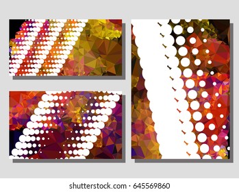 Low poly mosaic background set. Template design, list, front page, brochure layout, banner, idea, cover, print, flyer, book, blank, card, ad, sign, sheet. Copy space. Vector clip art.