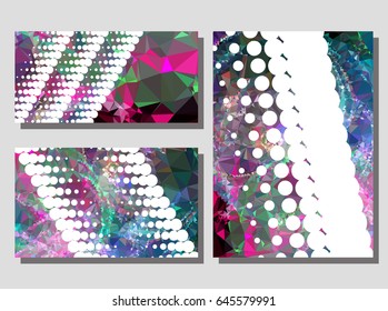 Low poly mosaic background set. Template design, list, front page, brochure layout, banner, idea, cover, print, flyer, book, blank, card, ad, sign, sheet. Copy space. Vector clip art.