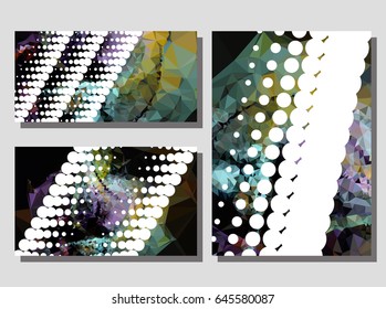 Low poly mosaic background set. Template design, list, front page, brochure layout, banner, idea, cover, print, flyer, book, blank, card, ad, sign, sheet. Copy space. Vector clip art.