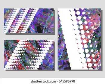 Low poly mosaic background set. Template design, list, front page, brochure layout, banner, idea, cover, print, flyer, book, blank, card, ad, sign, sheet. Copy space. Vector clip art.
