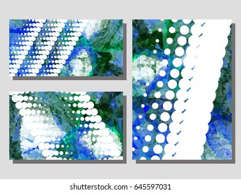 Low poly mosaic background set. Template design, list, front page, brochure layout, banner, idea, cover, print, flyer, book, blank, card, ad, sign, sheet. Copy space. Vector clip art.