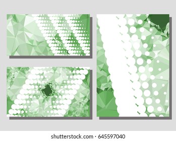 Low poly mosaic background set. Template design, list, front page, brochure layout, banner, idea, cover, print, flyer, book, blank, card, ad, sign, sheet. Copy space. Vector clip art.