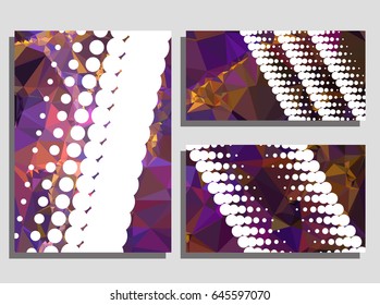 Low poly mosaic background set. Template design, list, front page, brochure layout, banner, idea, cover, print, flyer, book, blank, card, ad, sign, sheet. Copy space. Vector clip art.