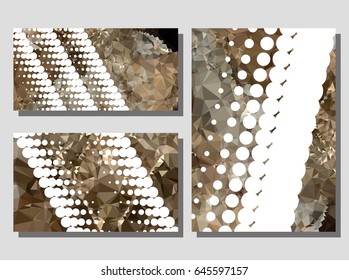 Low poly mosaic background set. Template design, list, front page, brochure layout, banner, idea, cover, print, flyer, book, blank, card, ad, sign, sheet. Copy space. Vector clip art.