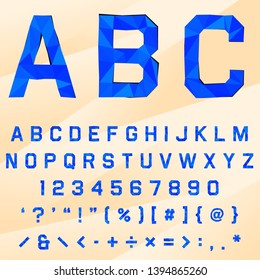 Low poly mosaic font with triangle shapes and polygons for decorative illustration or typography