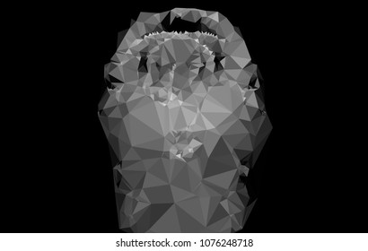 Low poly mosaic grayscale background. Template design, list, front page, brochure layout, banner, idea, cover, print, flyer, book, blank, card, ad, sign, sheet. Copy space. Vector clip art.