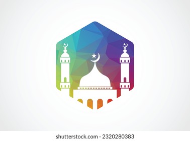 Low Poly and Mosque logo design, Islamic logo template, Vector illustration