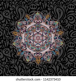 Low poly motley pattern illustration. Brown, blue and pink vintage seamless pattern. Abstract vector texture.