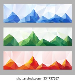 Low Poly Mountain Design Set. Vector Illustration