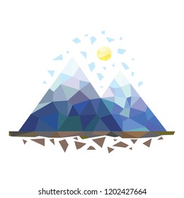 Low poly mountain landscape on white background. Vector illustration.