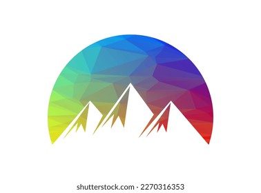 Low Poly and Mountain peak summit logo design, Vector illustration
