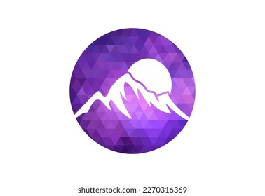 Low Poly and Mountain peak summit logo design, Vector illustration
