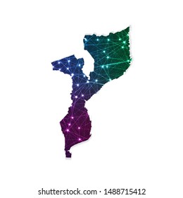 Low poly Mozambique map in geometric polygonal on white background. Vector Illustration Eps10.