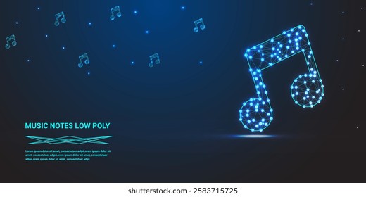 Low Poly Music Icon Design, Geometric 3D Symbol Representing Sound, Audio, Melody, Rhythm, Musical Notes, Instruments, and Entertainment Concept for Music Industry, Streaming, and Audio Services