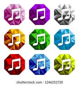 low poly music icon vector, modern design, flat color, gradient color, popular sign